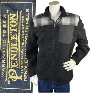 Pendleton Livingston Men Sz L Faux Shearling Fleece Full Zip Jacket Wool Blend